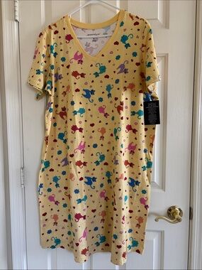 Dreamsense Yellow V-Neck Short Sleeve Nightgown with Multicolor Print
